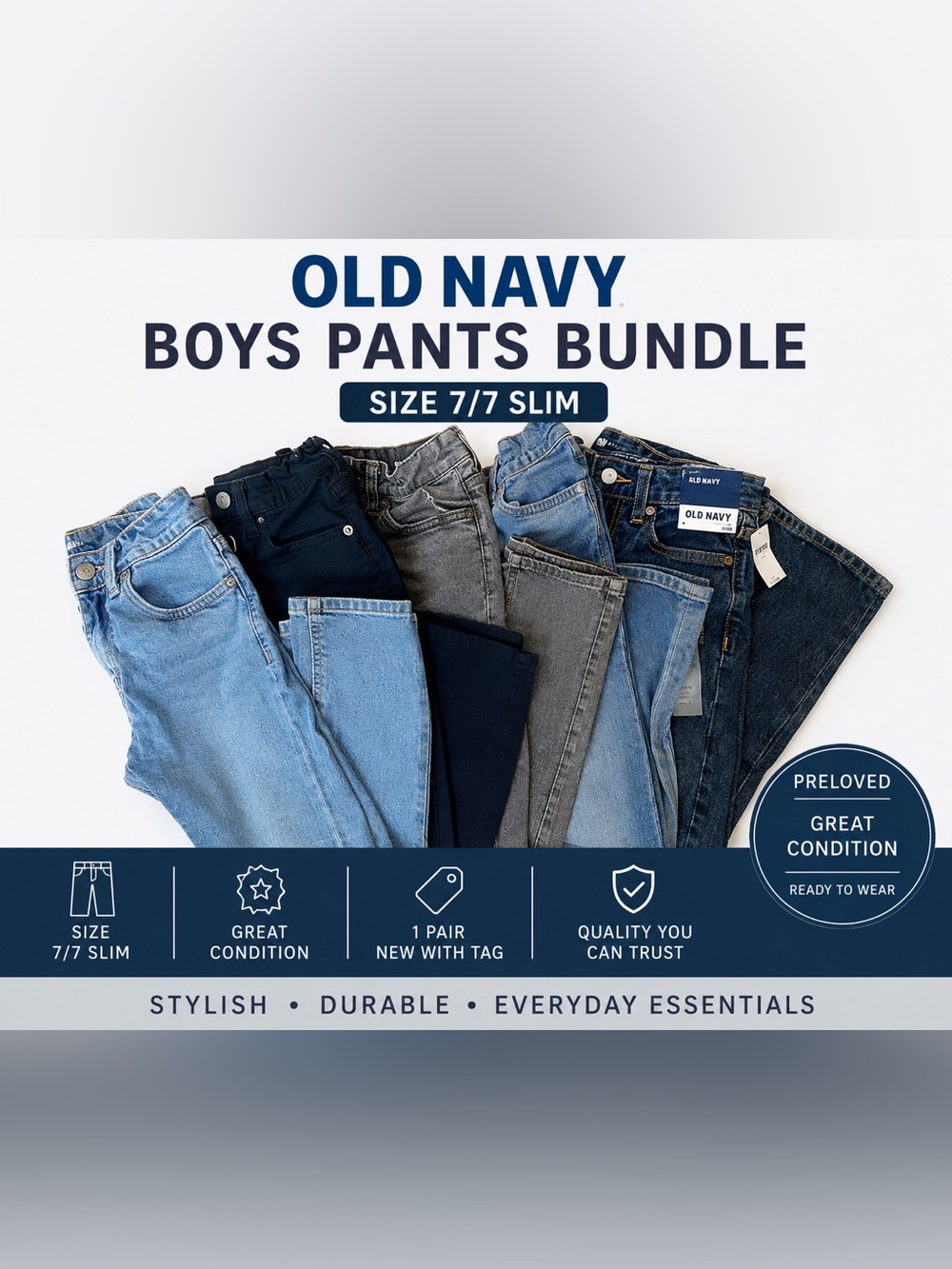 Old Navy Boys Size 7 &7 Slim Pants Bundle – 5 Pairs | Great Condition + NWT Pair